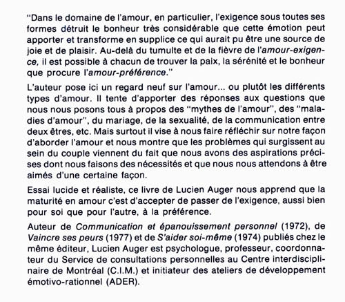 Couverture du livre de L'amour, de l'exigence à la préférence - papier format