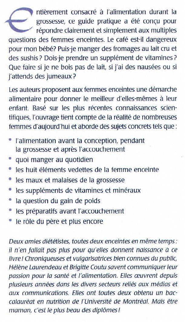 Couverture du livre de L'alimentation durant la grossesse - papier format