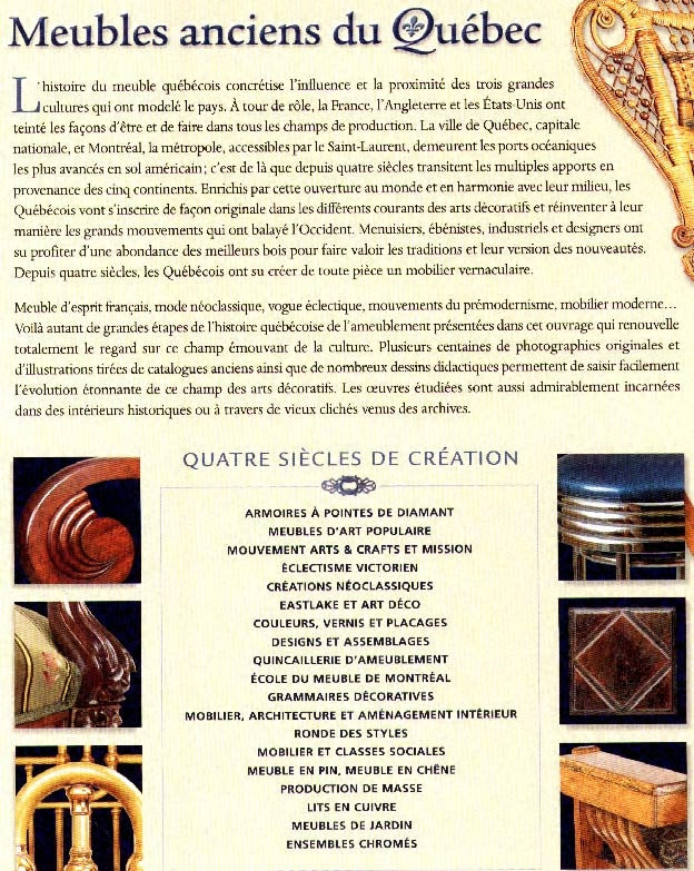 Couverture du livre de Meubles anciens du Québec : au carrefour de trois cultures - papier format