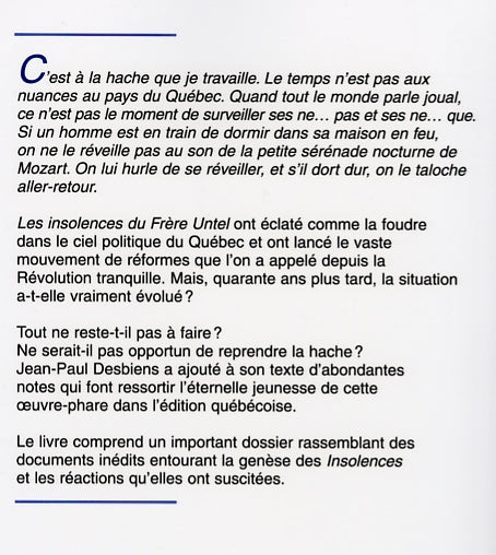 Couverture du livre de Les insolences du Frère Untel - papier format