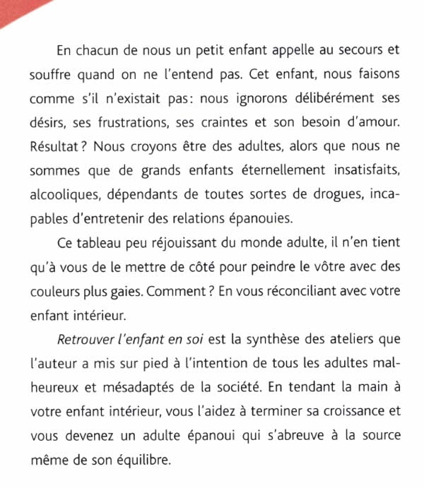 Couverture du livre de Retrouver l'enfant en soi - papier format