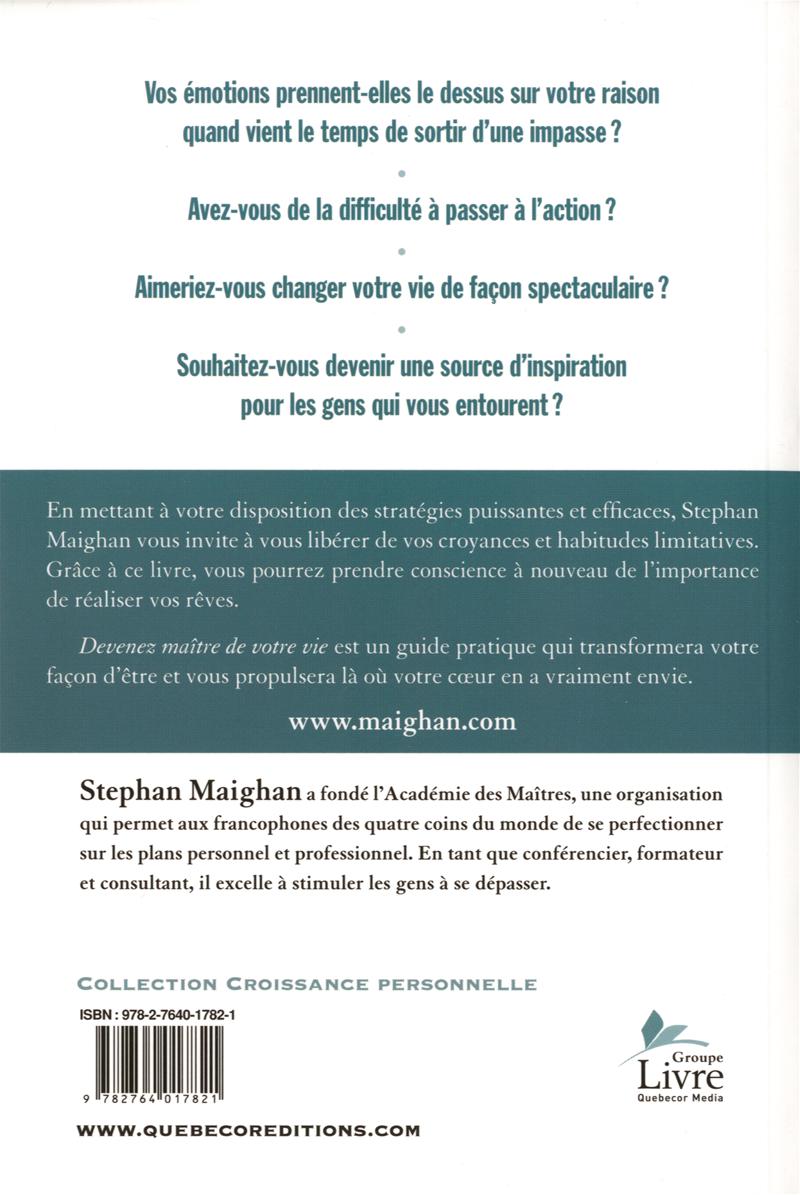 Couverture du livre de Devenez maître de votre vie : pour être et obtenir ce que vous désirez - papier format