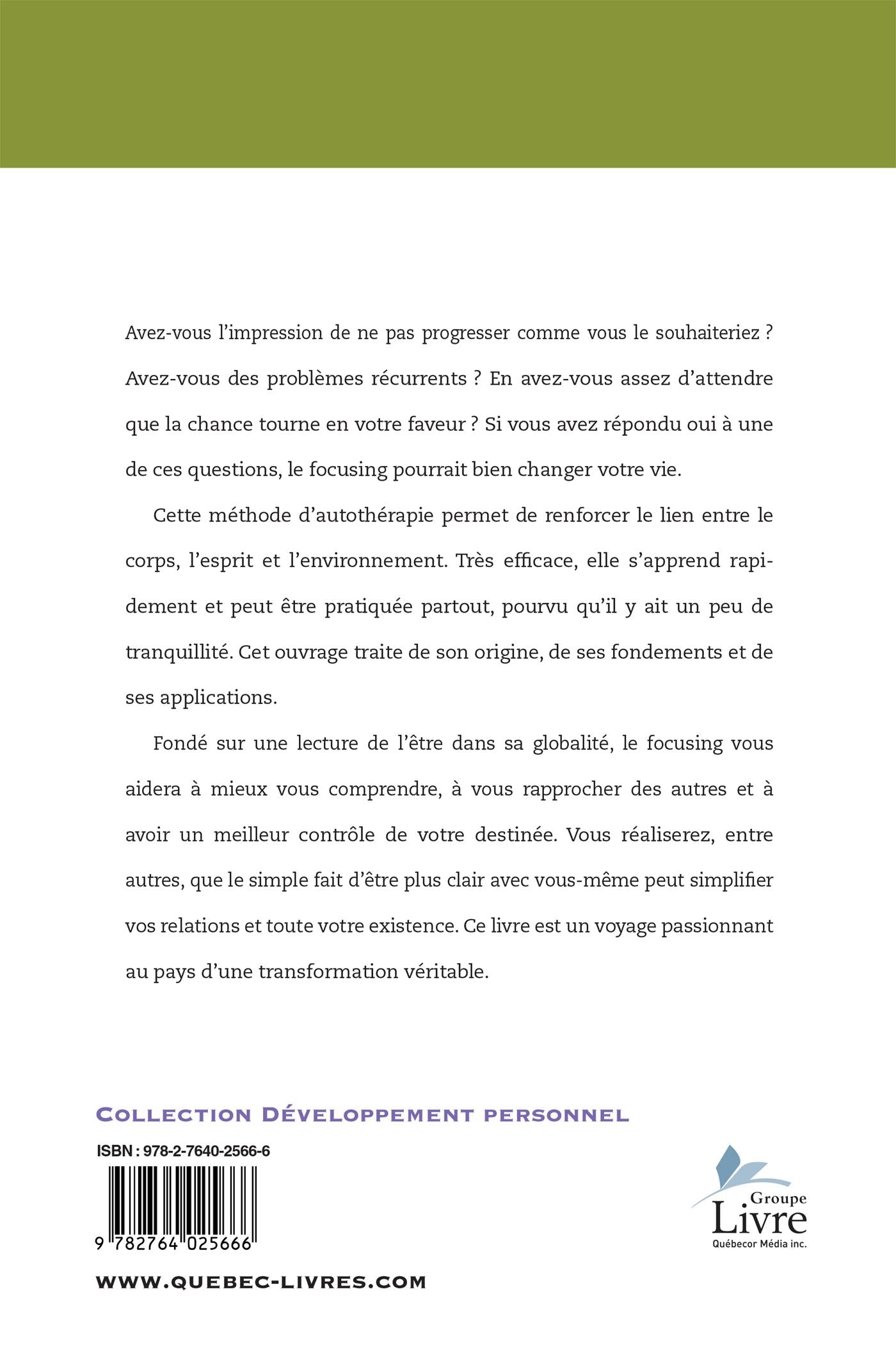 Couverture du livre de Le focusing : méthode d'autothérapie pour améliorer ses relations - papier format