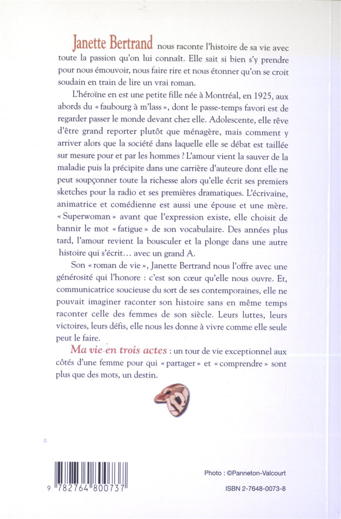 Couverture du livre de Ma vie en trois actes - papier format