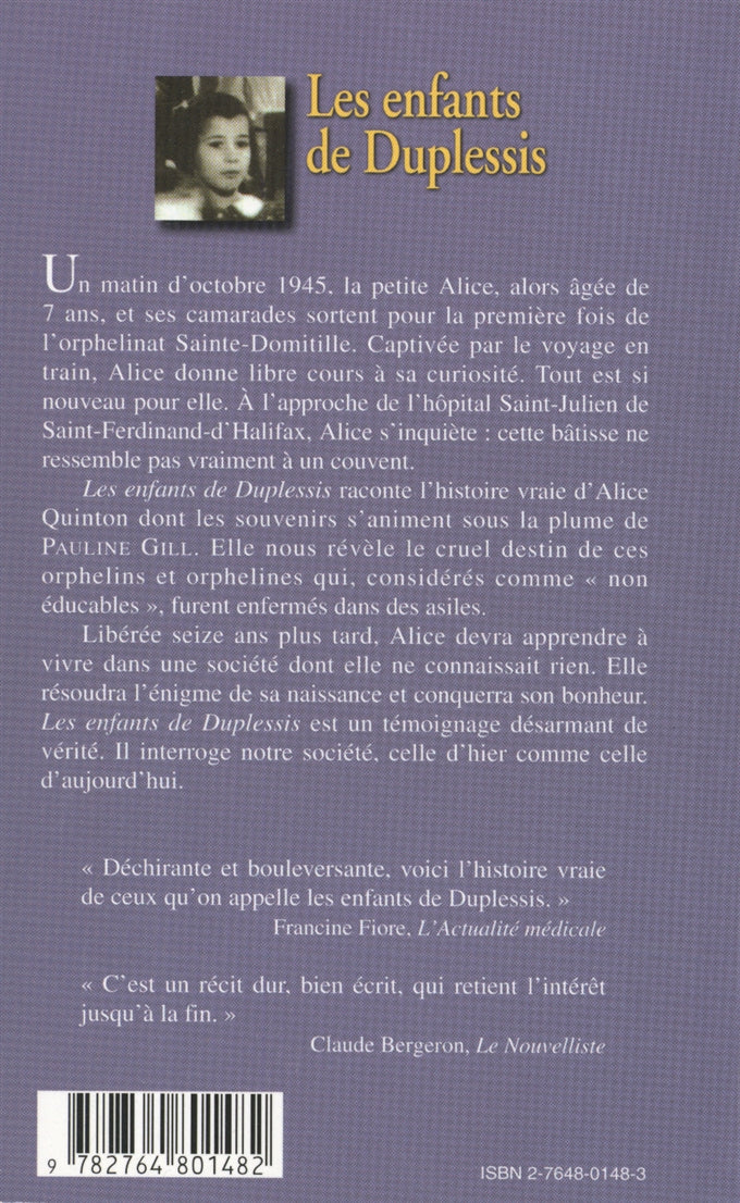 Couverture du livre de Les Enfant de Duplessis - papier format