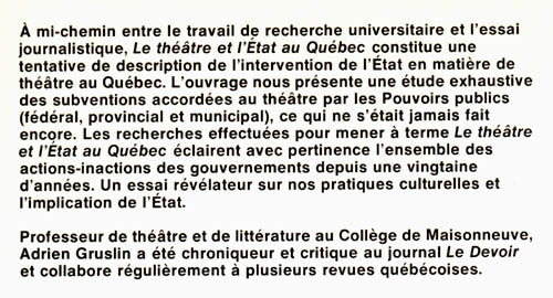 Couverture du livre de Le Théâtre et l'état au Québec - papier format