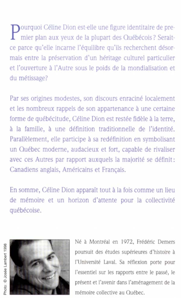 Couverture du livre de Céline Dion et l'identité québécoise : « La petite fille de Charlemagne parmi les grands! » - papier format