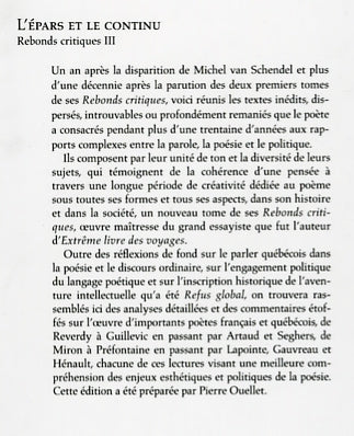 Couverture du livre de L'épars et le continu : rebonds critiques III - papier format