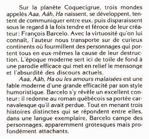 Couverture du livre de Aaa, Aâh, Ha ou Les amours malaisées - papier format