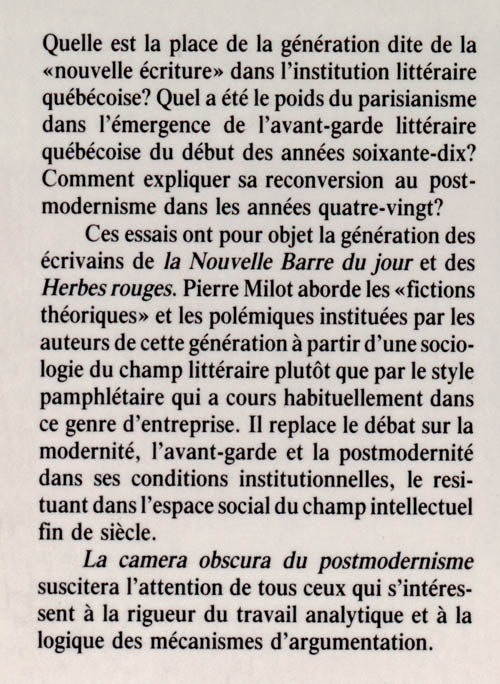 Couverture du livre de La Camera obscura du postmodernisme - papier format