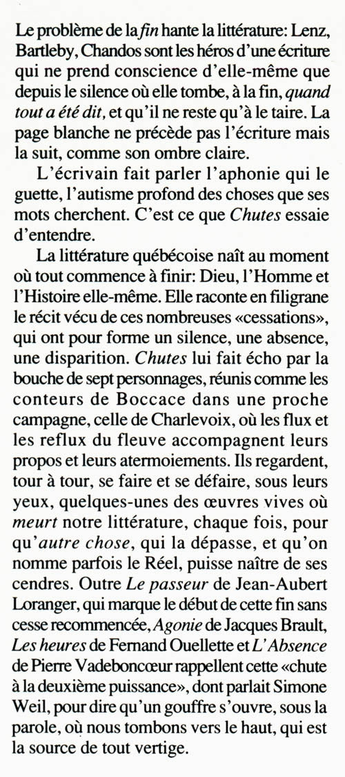 Couverture du livre de Chutes - papier format