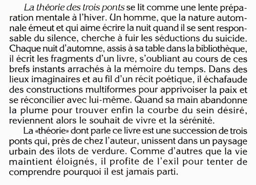 Couverture du livre de La théorie des trois ponts : récit - papier format