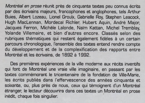 Couverture du livre de Montréal en Prose 1892-1992 - papier format
