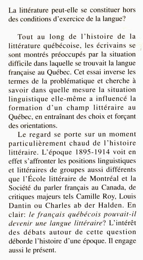Couverture du livre de Langue et littérature au Québec : 1895-1914 - papier format