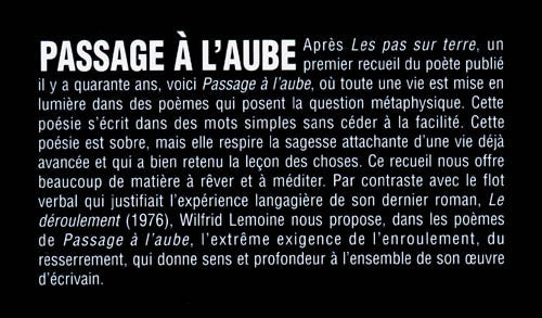 Couverture du livre de Passage a l'aube - papier format