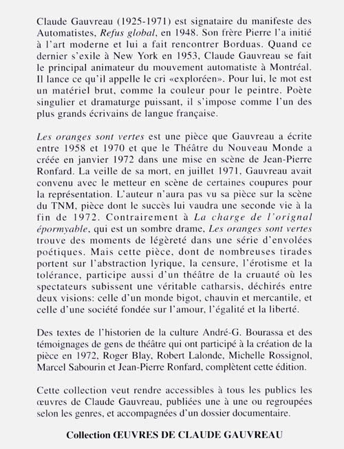 Couverture du livre de Les oranges sont vertes : pièce de théâtre en quatre actes, (1958-1970) - papier format
