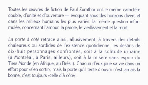 Couverture du livre de La porte à côté - papier format