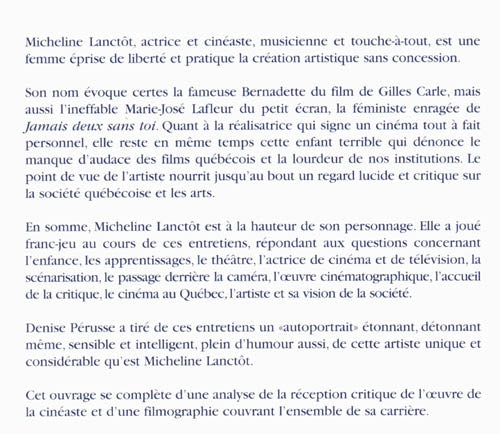 Couverture du livre de Micheline Lanctot la vie.. - papier format
