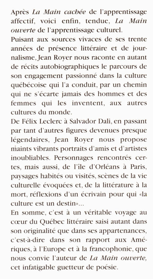 Couverture du livre de La Main ouverte - papier format