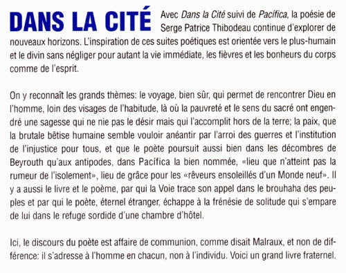 Couverture du livre de Dans la cité ; Pacífica - papier format