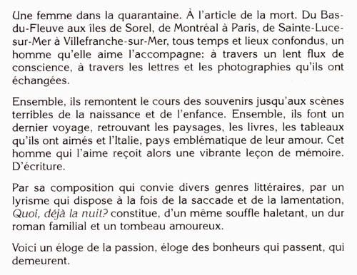 Couverture du livre de Quoi, déjà la nuit? - papier format