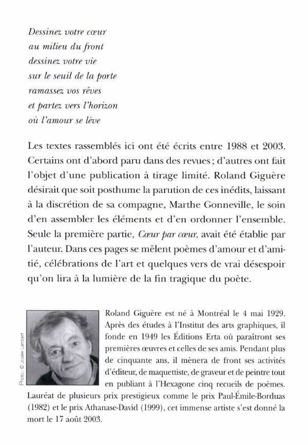 Couverture du livre de Cœur par cœur - papier format