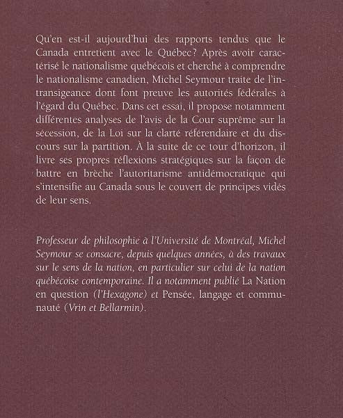 Couverture du livre de Le pari de la démesure : l'intransigeance canadienne face au Québec - papier format