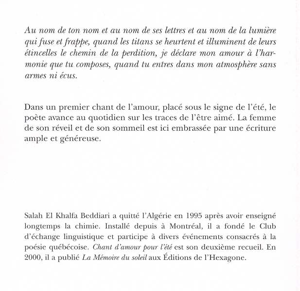 Couverture du livre de Chant d'amour pour l'été - papier format