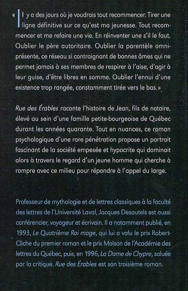 Couverture du livre de Rue des Érables - papier format