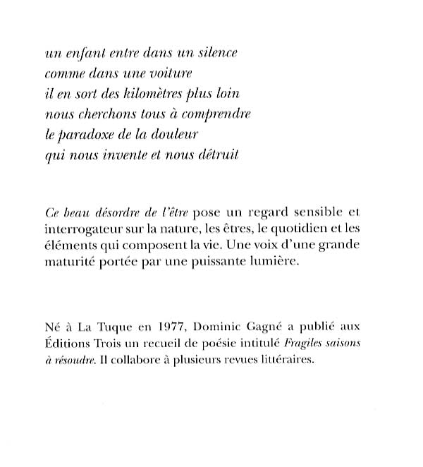 Couverture du livre de Ce beau désordre de l'être - papier format