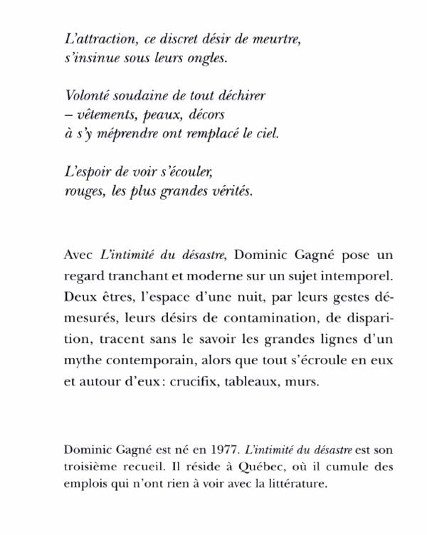 Couverture du livre de L'intimité du désastre - papier format