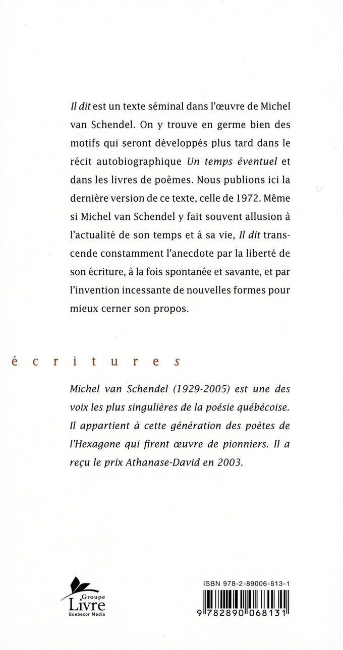 Couverture du livre de Il dit - papier format