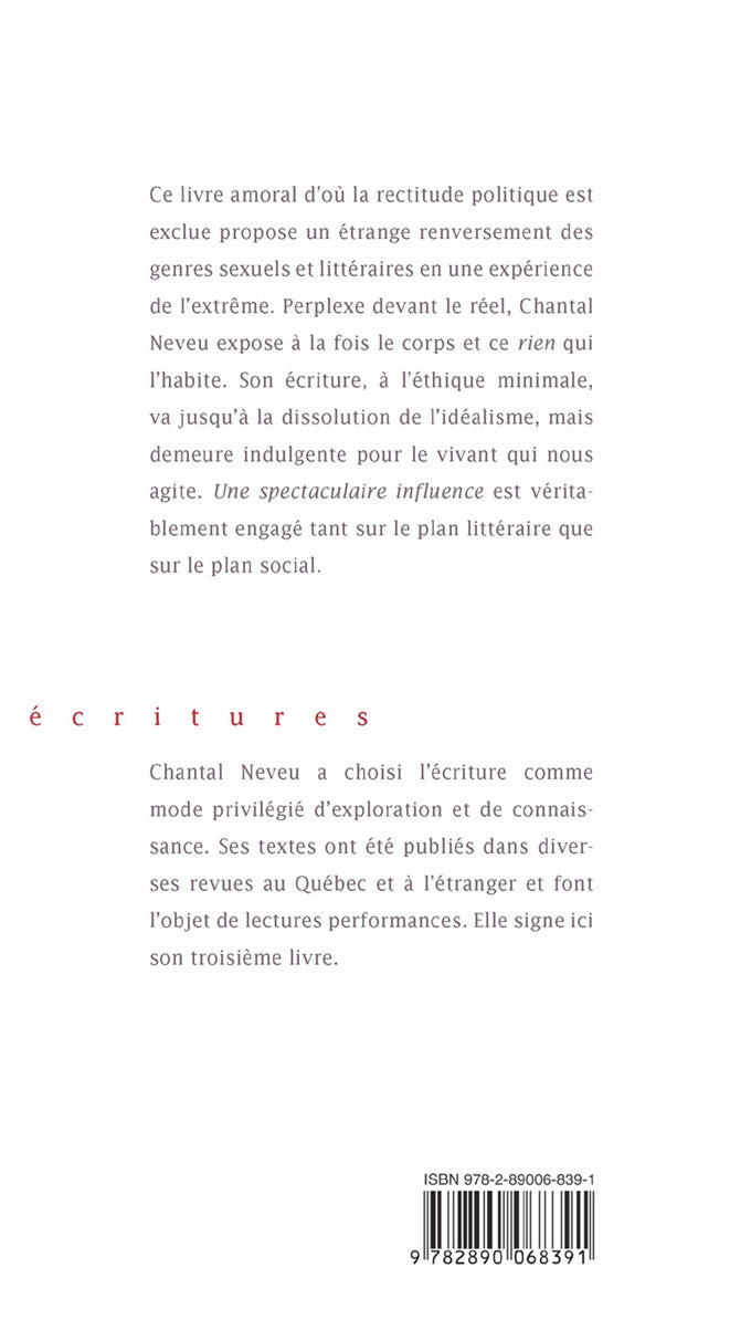 Couverture du livre de Une spectaculaire influence - papier format