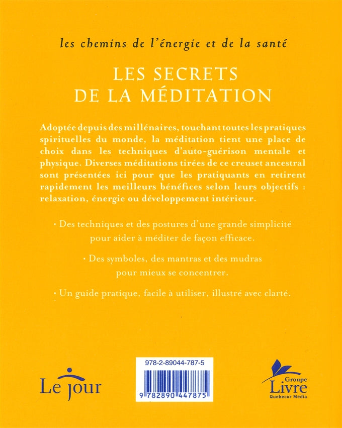 Couverture du livre de Les secrets de la méditation : techniques simples pour atteindre l'harmonie - papier format