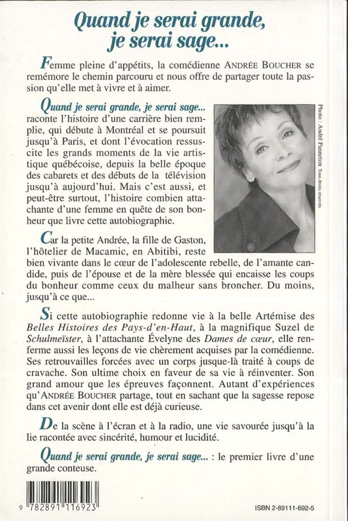 Couverture du livre de Quand je serai grande, je serai sage - papier format