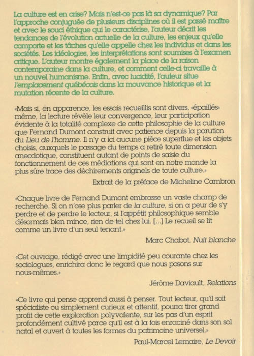 Couverture du livre de Le sort de la culture - papier format