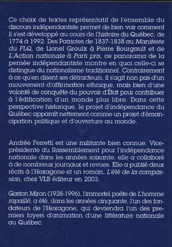 Couverture du livre de 1774-1992 : écrits, discours et manifestes québécois. - papier format