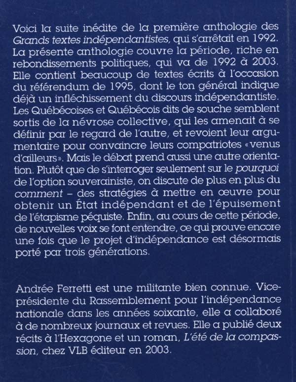 Couverture du livre de 1992-2003 : écrits, discours et manifestes québécois. - papier format
