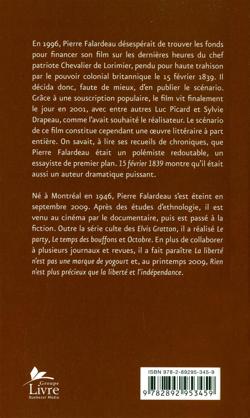 Couverture du livre de 15 février 1839 : scénario - papier format
