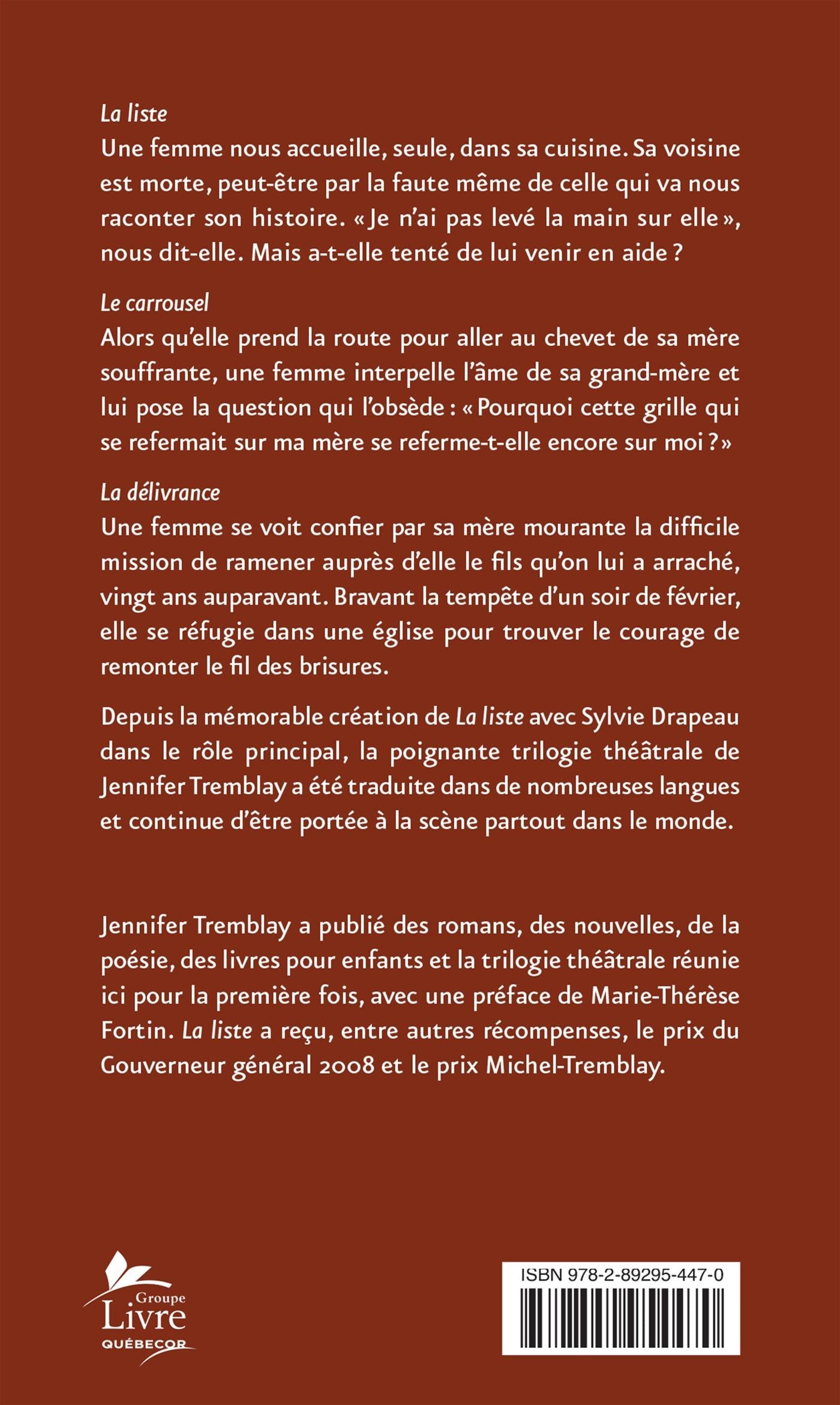 Couverture du livre de La liste, Le carrousel, La délivrance - papier format