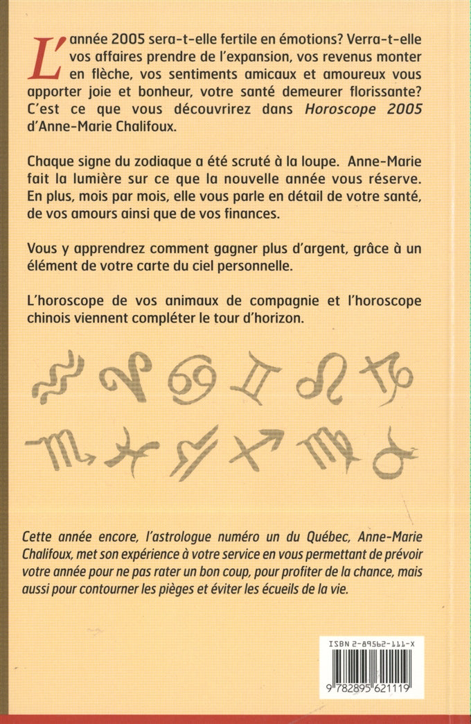 Couverture du livre de Horoscope 2005 chalifoux - papier format