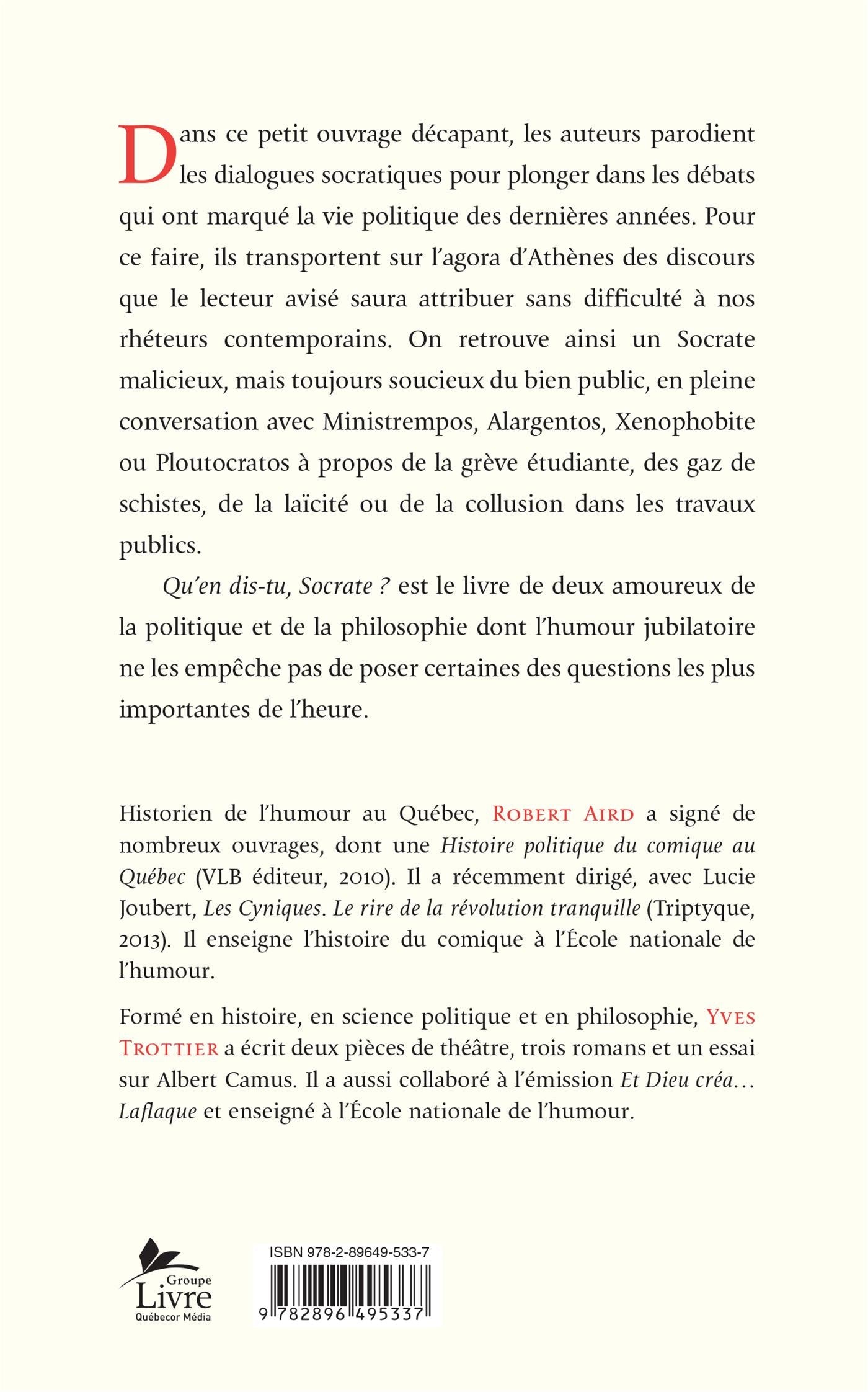 Couverture du livre de Qu'en dis-tu, Socrate ? - papier format