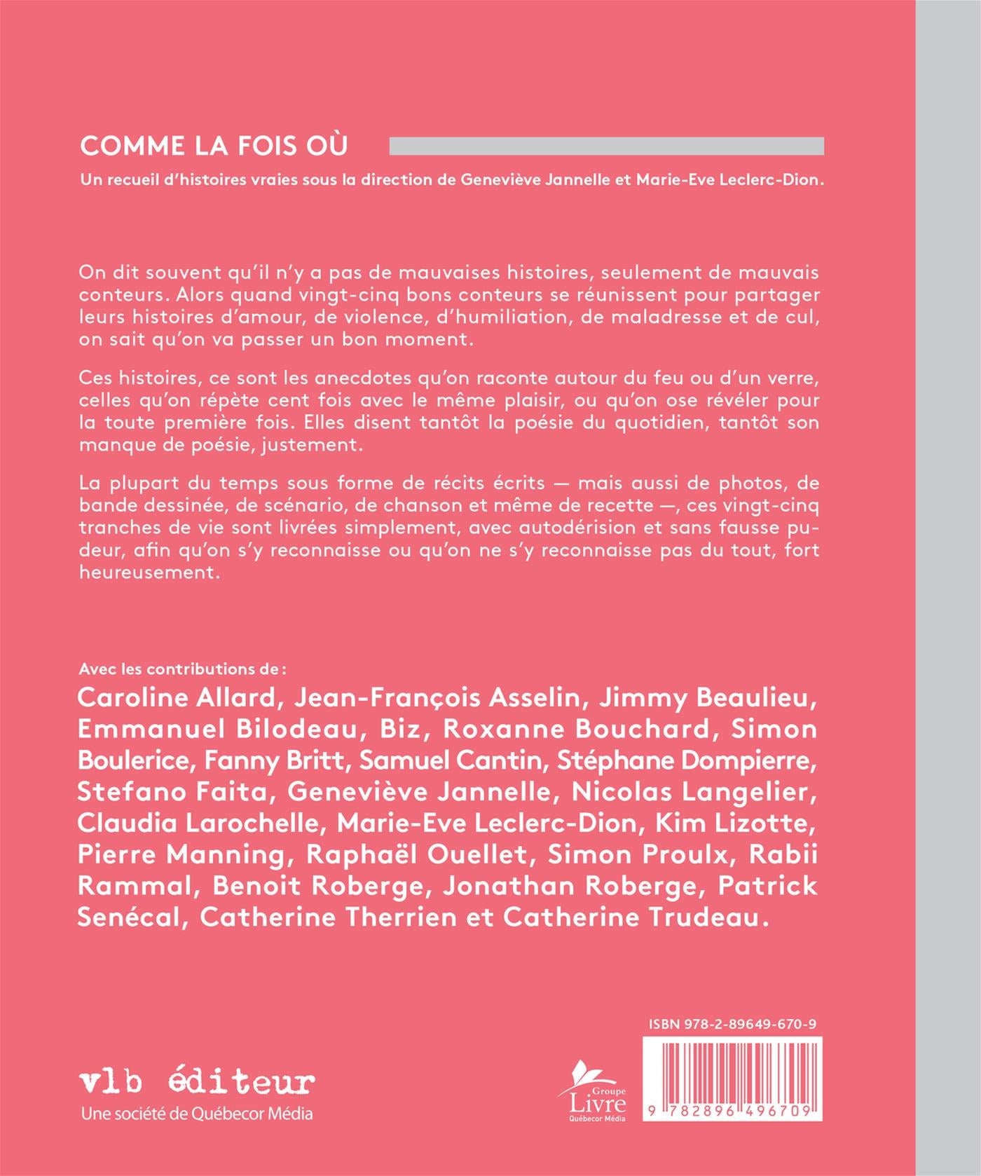 Couverture du livre de Comme la fois où - papier format
