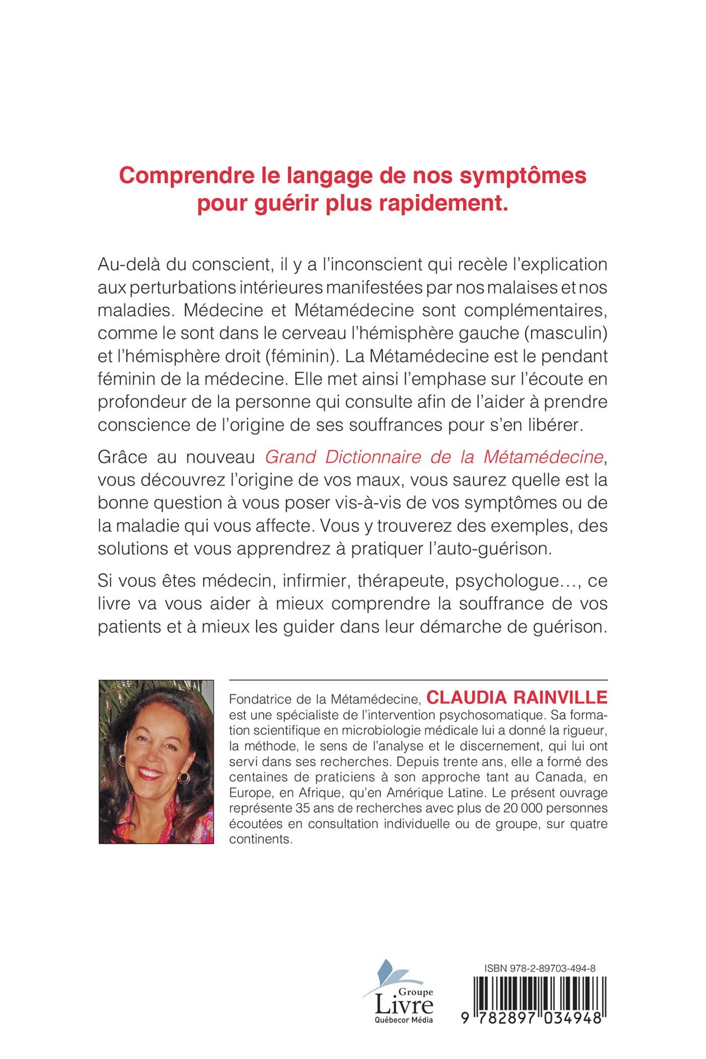 Couverture du livre de Le grand dictionnaire de la Métamédecine : chaque symptôme est un message - papier format