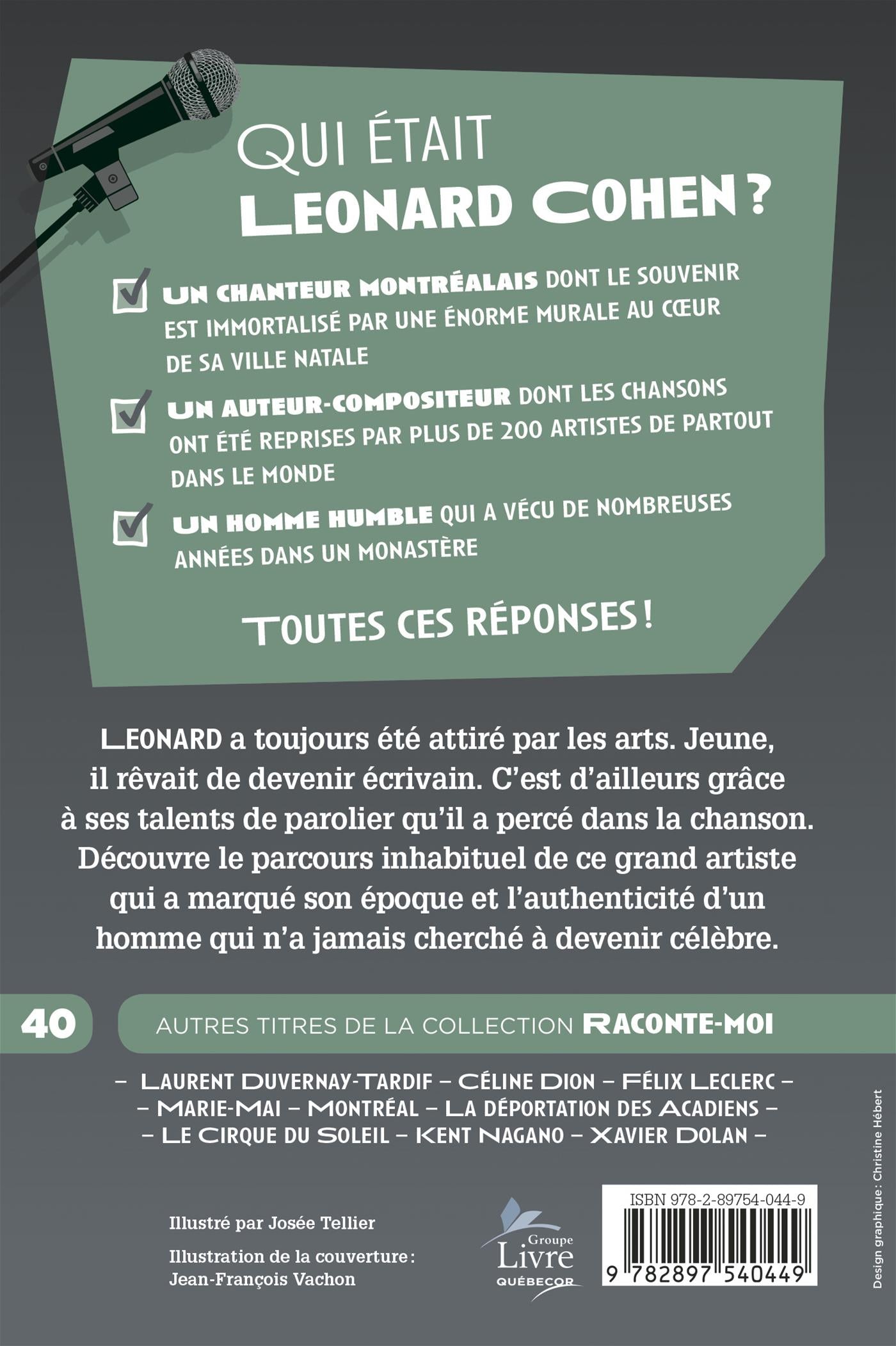 Couverture du livre de Raconte-moi Leonard Cohen - papier format