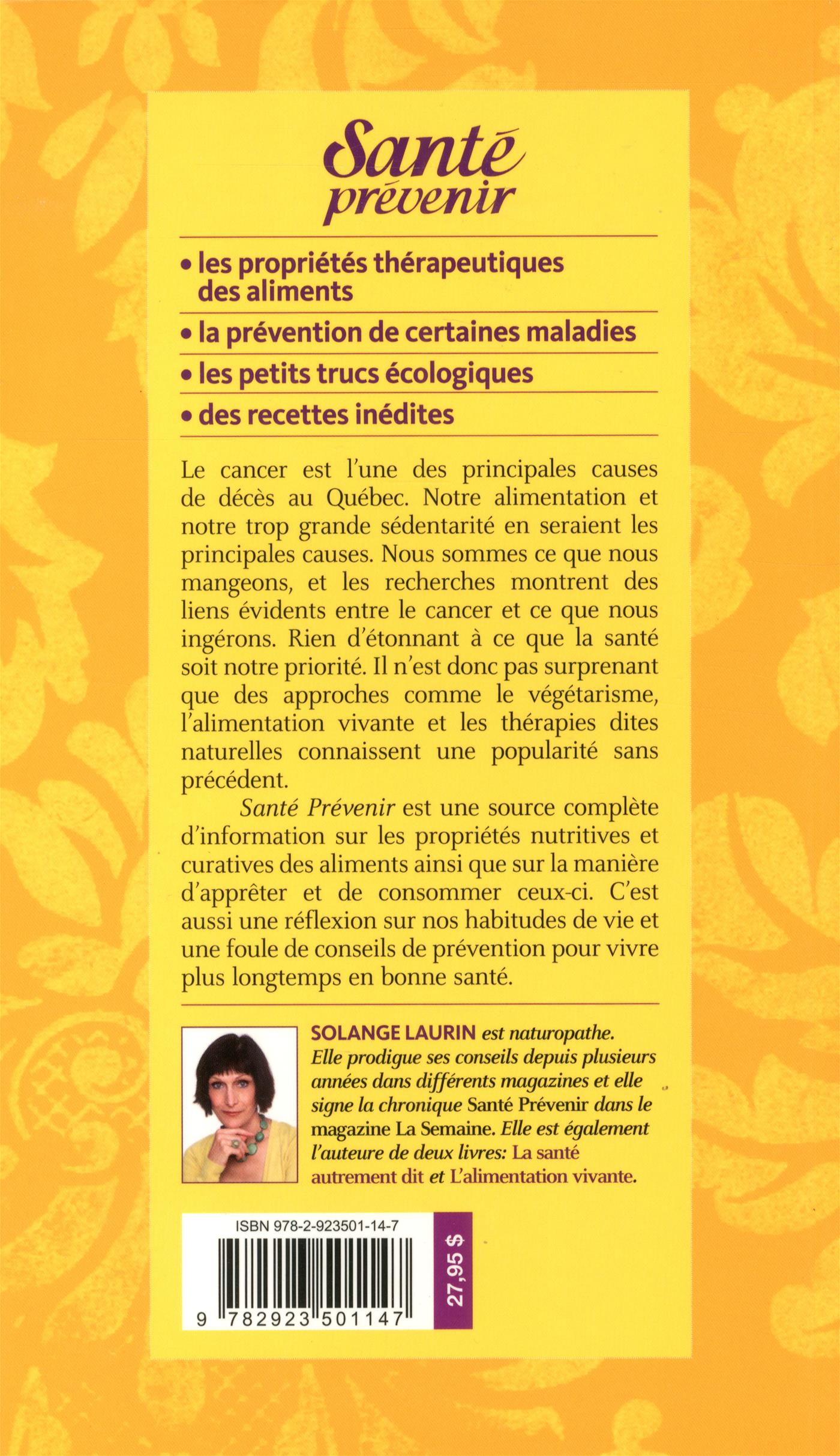 Couverture du livre de Santé prévenir : conseils de longévité et recettes d'alimentation vivante - papier format