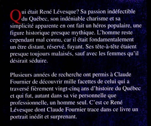 Couverture du livre de René Lévesque : portrait d'un homme seul - papier format