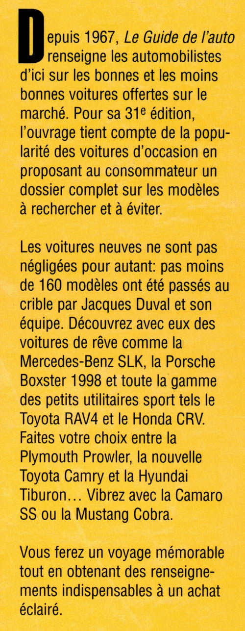 Couverture du livre de Le Guide de l'auto 1997 - papier format