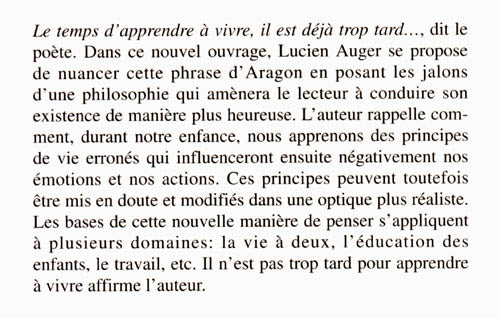 Couverture du livre de Le temps d'apprendre à vivre - papier format