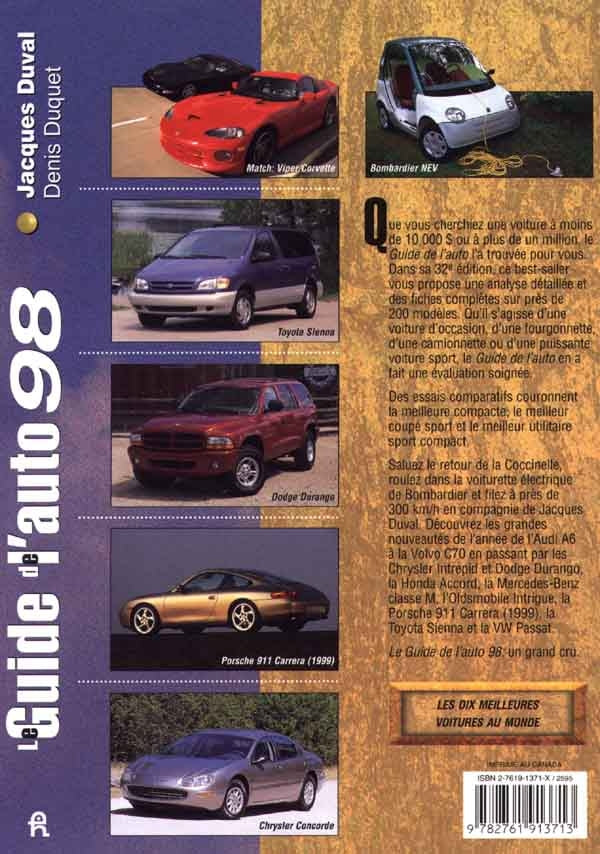Couverture du livre de Le Guide de l'auto 1998 - papier format